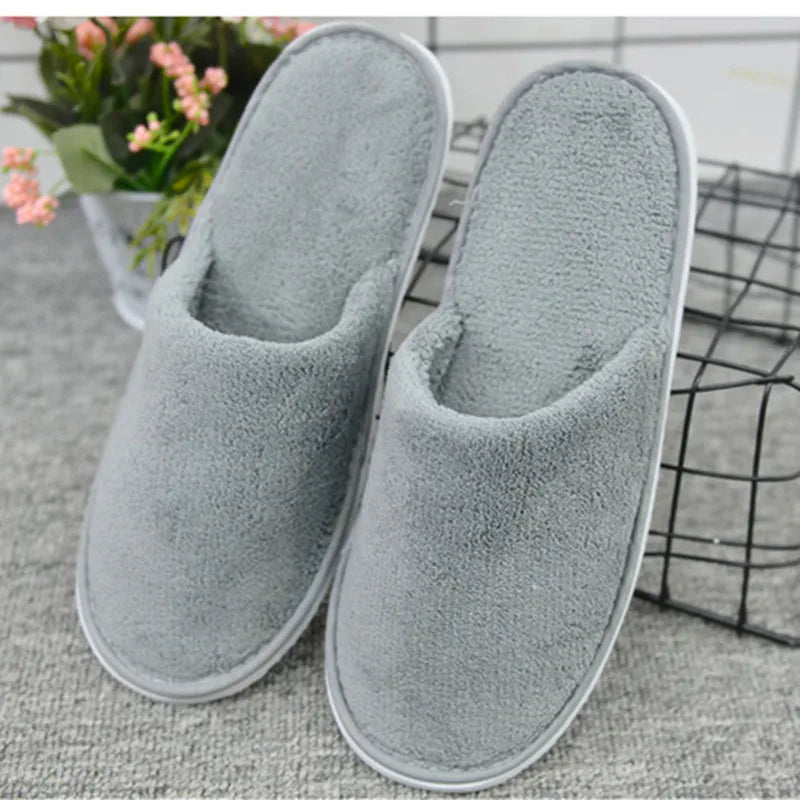 4 Pairs/Lot Mix Colors Coral fleece Men Women Cheap Disposable Hotel Slippers Cotton Slides Home Travel SPA Slipper Hospitality