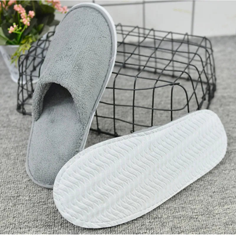 4 Pairs/Lot Mix Colors Coral fleece Men Women Cheap Disposable Hotel Slippers Cotton Slides Home Travel SPA Slipper Hospitality