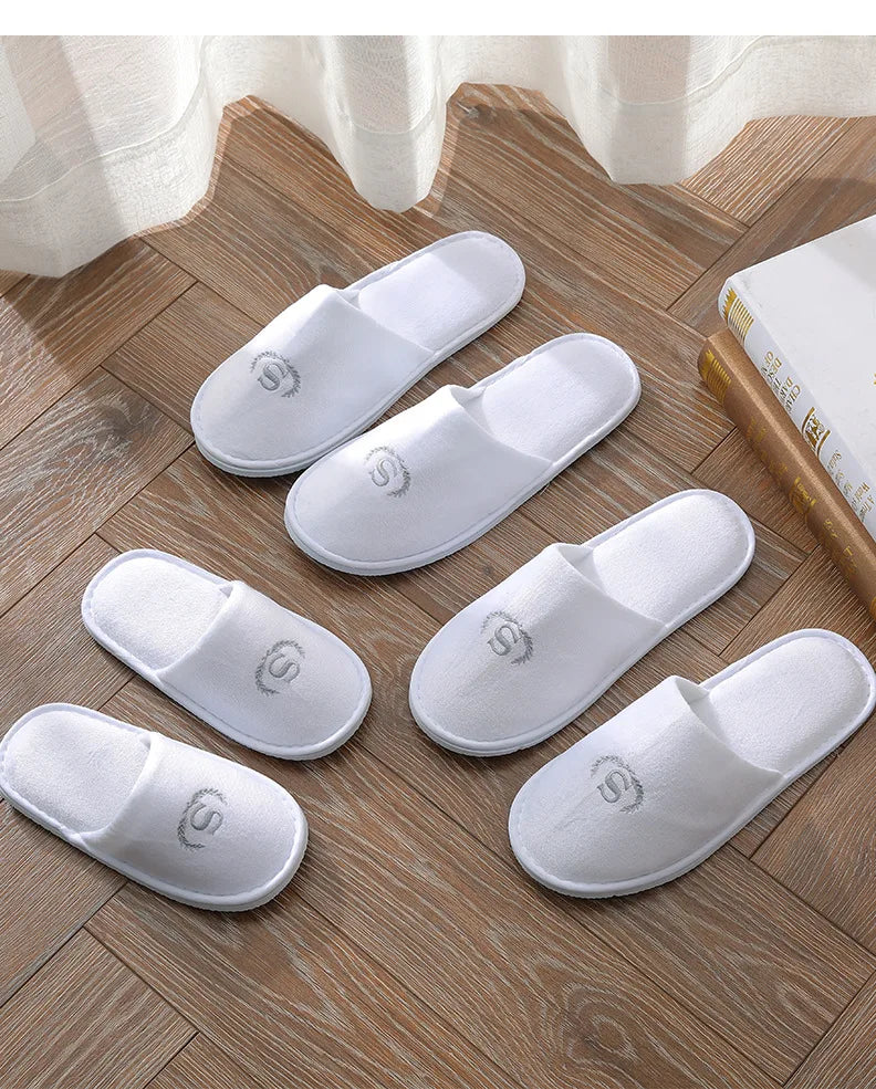 5Pairs/Lot Men Women Disposable Hotel Guest Slippers Cotton Slides Home Travel SPA Slipper Hospitality Cheap Indoor Slip-on