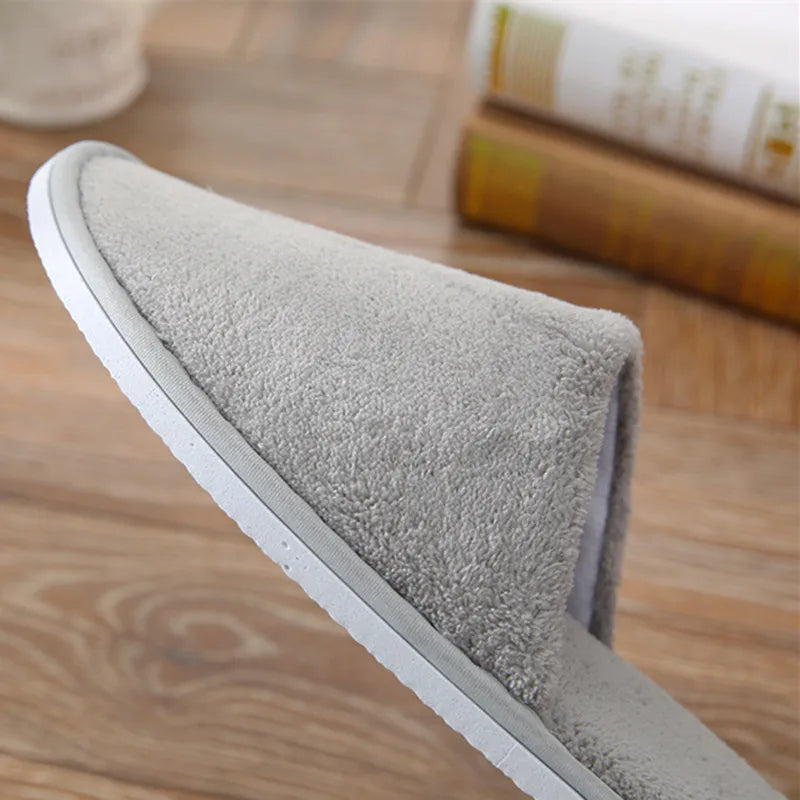 4 Pairs/Lot Mix Colors Coral fleece Men Women Cheap Disposable Hotel Slippers Cotton Slides Home Travel SPA Slipper Hospitality