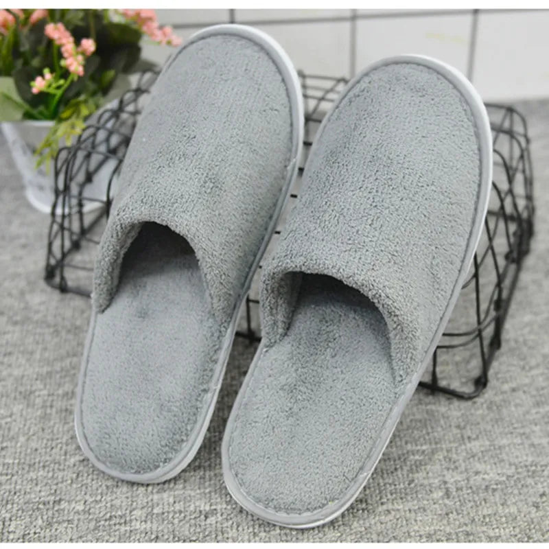 4 Pairs/Lot Mix Colors Coral fleece Men Women Cheap Disposable Hotel Slippers Cotton Slides Home Travel SPA Slipper Hospitality