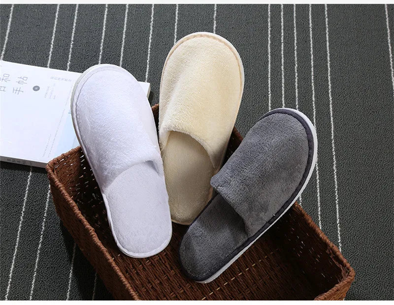 4 Pairs/Lot Mix Colors Coral fleece Men Women Cheap Disposable Hotel Slippers Cotton Slides Home Travel SPA Slipper Hospitality