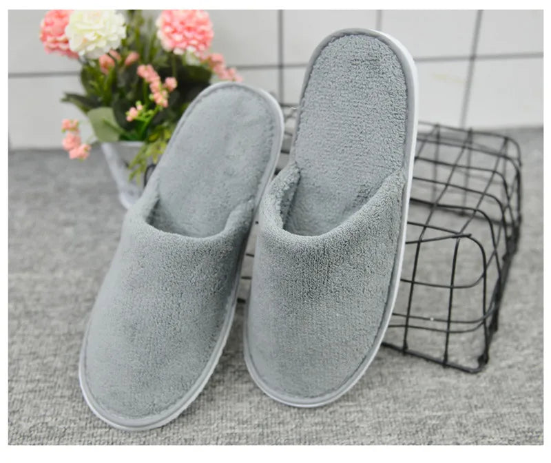 4 Pairs/Lot Mix Colors Coral fleece Men Women Cheap Disposable Hotel Slippers Cotton Slides Home Travel SPA Slipper Hospitality