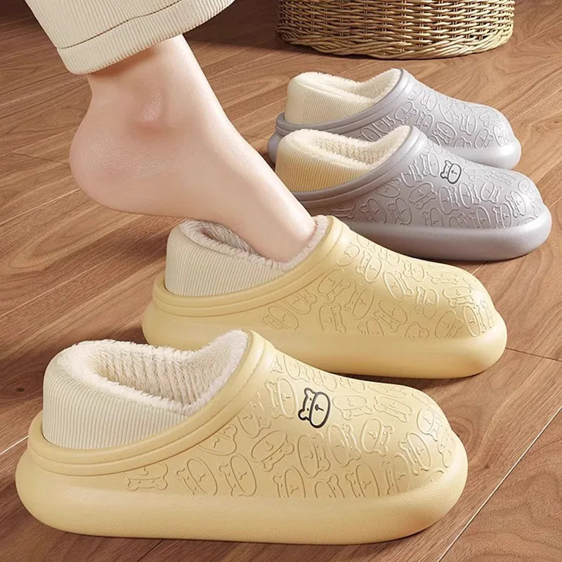 Waterproof Winter Slippers for Women & Men - Non-Slip Plush Scuff Shoes, Thick Sole Indoor/Outdoor Slides for Shower & Home