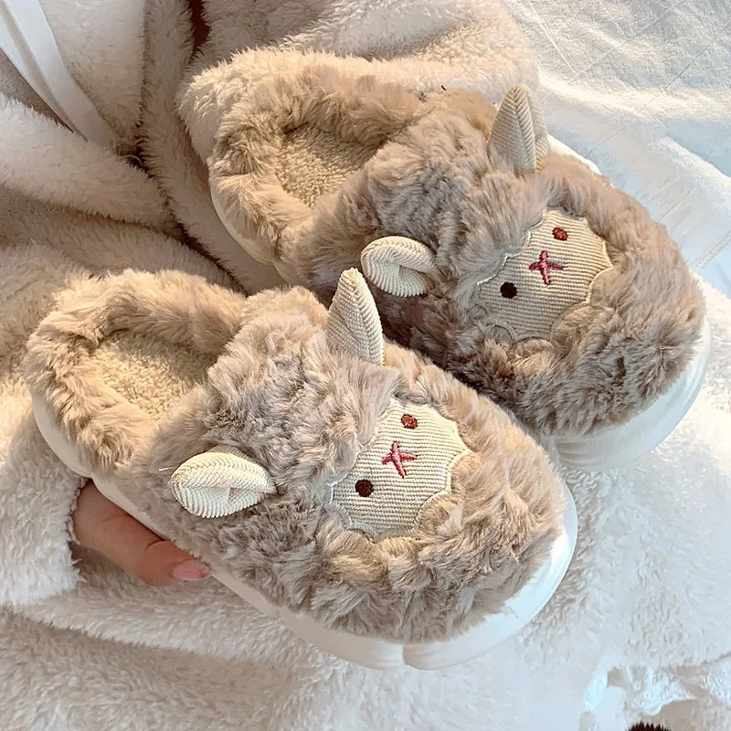Women's Cute Lamb Plush Slippers - Winter Non-Slip House Shoes, Thick Sole Fleece-Lined Indoor Slides for Home Cozy Comfort