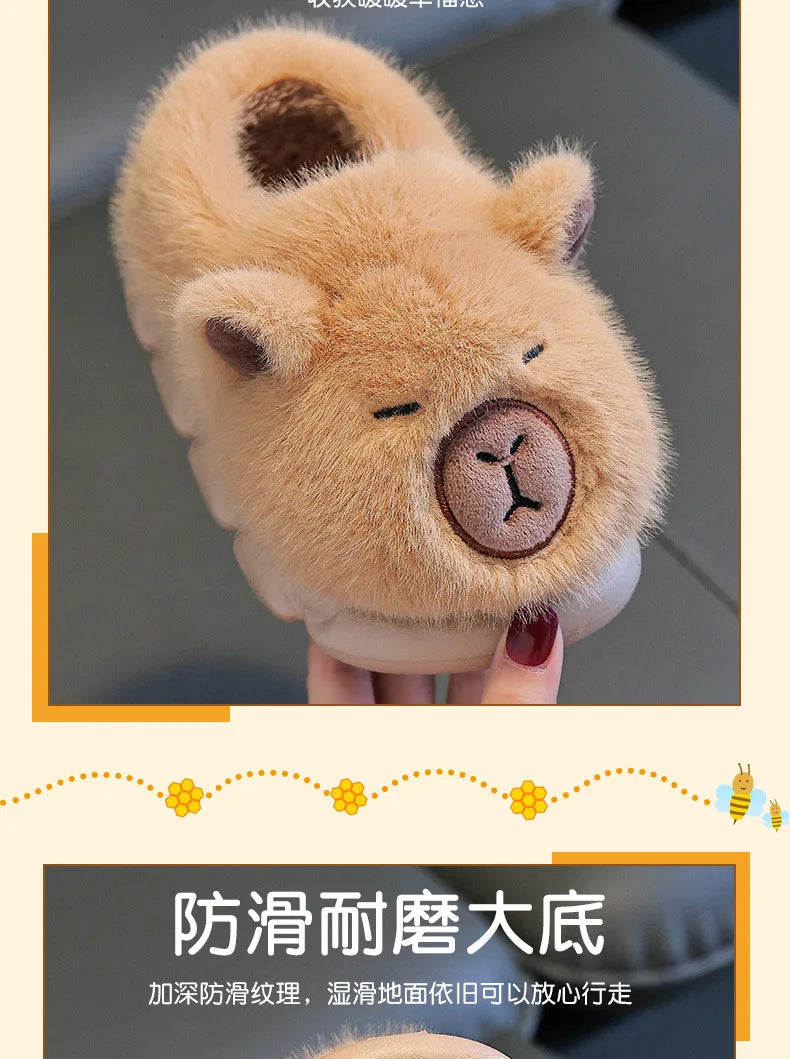 Capybara Winter Children'S Cotton Slippers For Boys And Girls Warm Plush Parent-Child Cotton House Slippers Shoes Gifts
