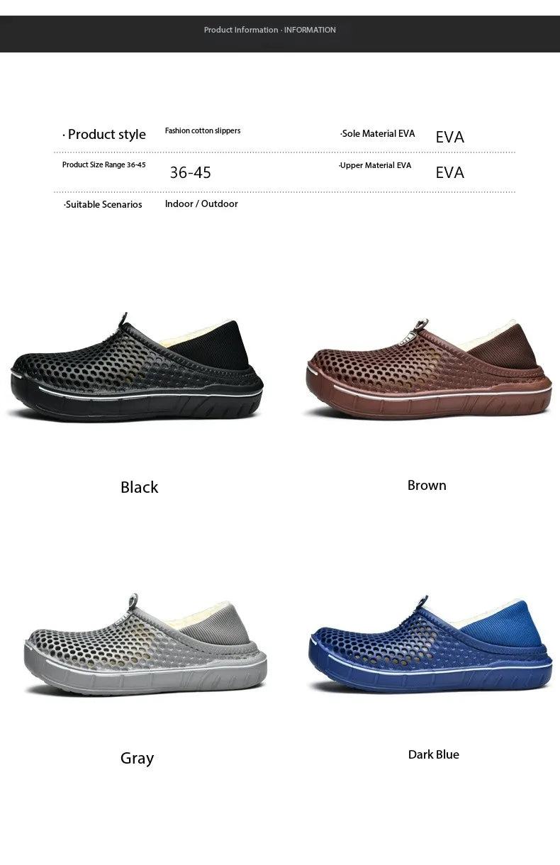 Winter Couple Slippers with Enclosed Back Outdoor Indoor Plush Fleece Lined Anti-Slip Home Shoes for Women Men Solid Color Simpl