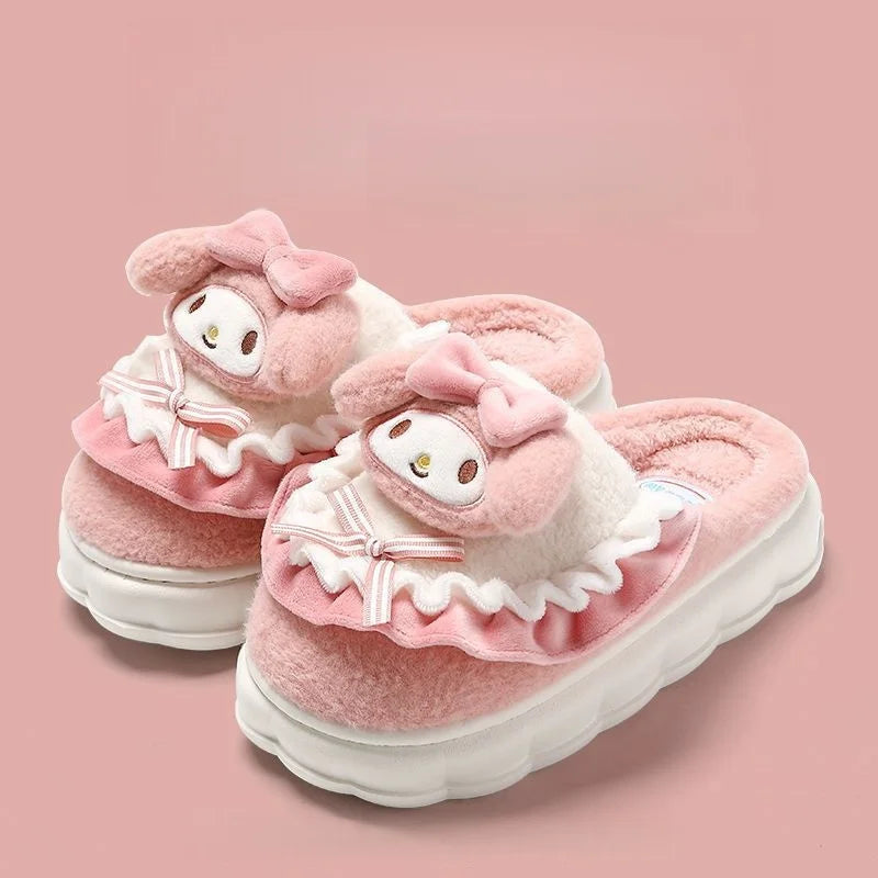 Hello Kitty Kuromi Cinnamoroll Cotton Slippers Cartoon Cute Winter Indoor Home Slippers Thick Sole Keep Warm Cotton Shoes