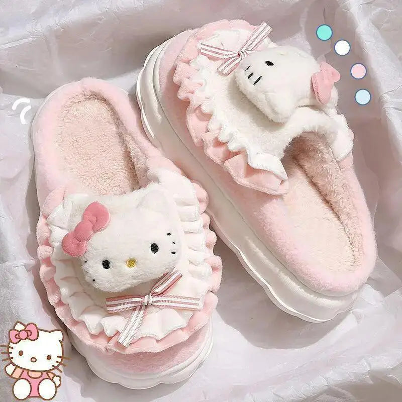 Hello Kitty Kuromi Cinnamoroll Cotton Slippers Cartoon Cute Winter Indoor Home Slippers Thick Sole Keep Warm Cotton Shoes