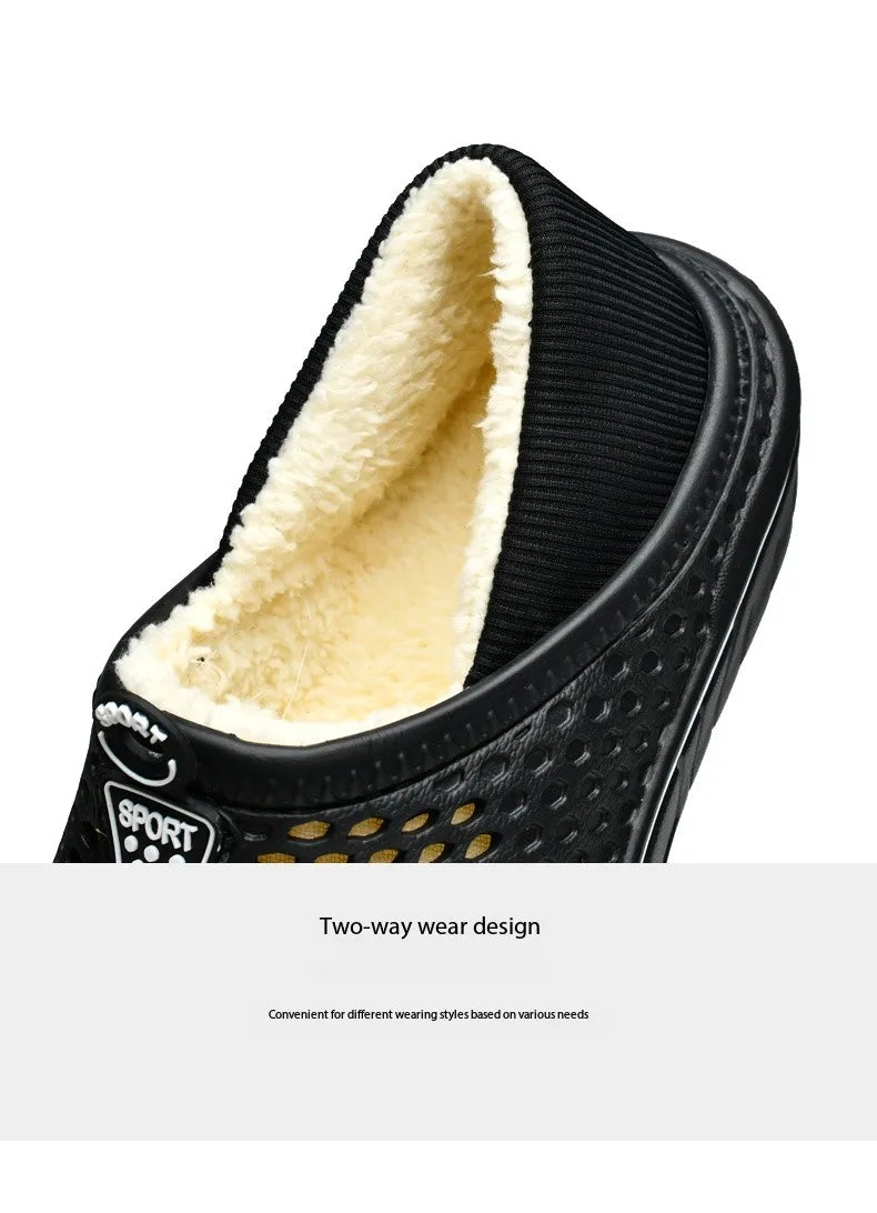 Winter Couple Slippers with Enclosed Back Outdoor Indoor Plush Fleece Lined Anti-Slip Home Shoes for Women Men Solid Color Simpl