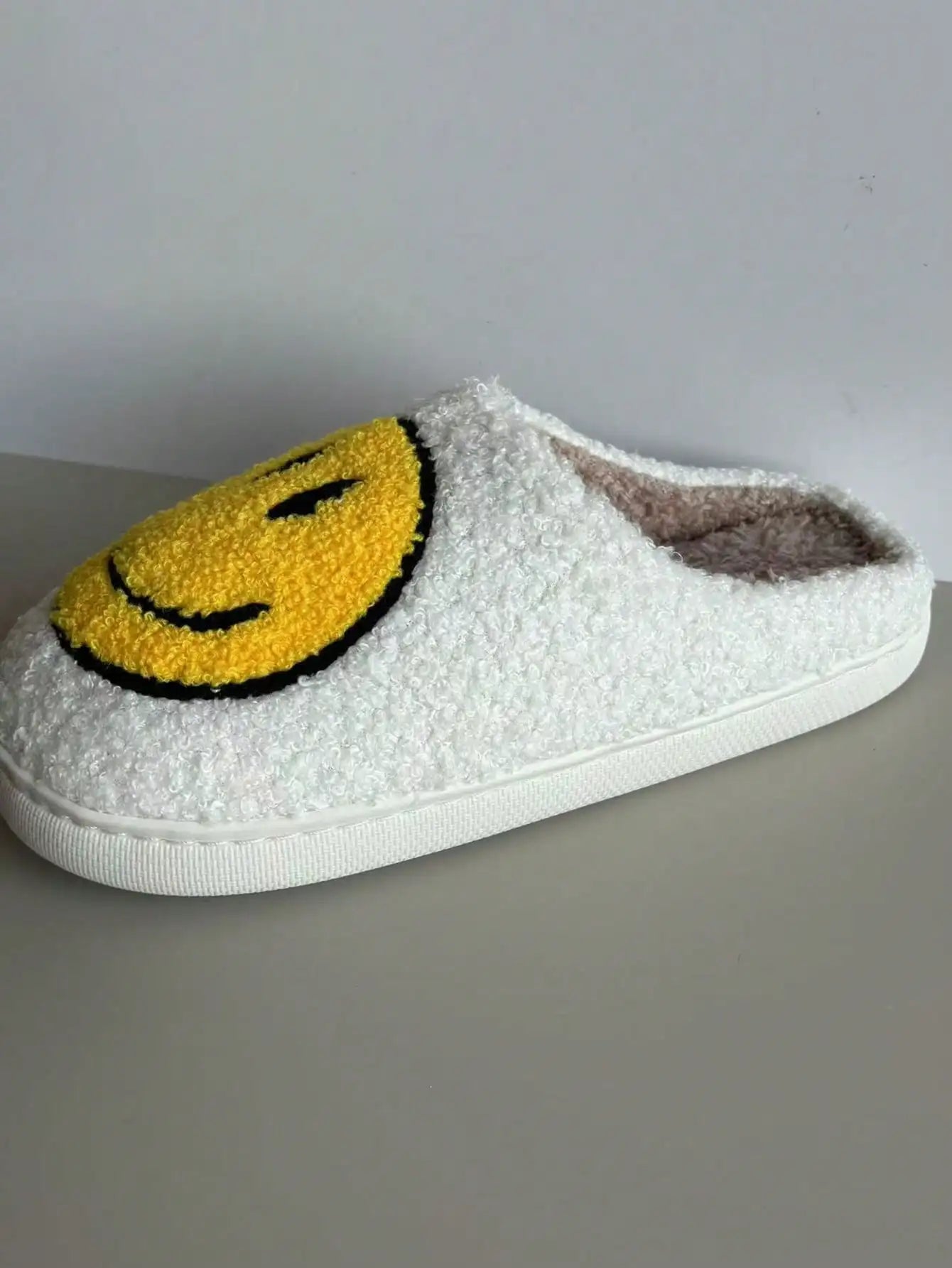 Women's Smiley Face Fleece Home Slippers, Comfortable Thickened Warm Anti-Slip Soft Sole Indoor Floor Slides