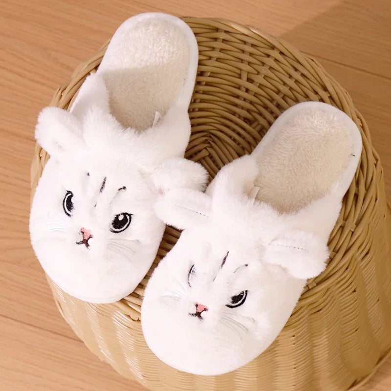 Winter Cute Cat Cotton Slippers Couple Funny Casual Soft Sole Slides Adults Indoor Floor Homewear Sandals Women Quiet Flip Flops