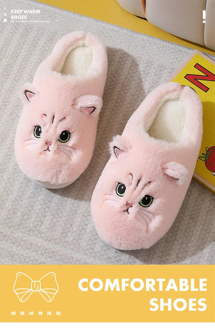 2025 New Winter Plush Slippers - Cat Pattern Couple House Shoes, Cozy Furry Indoor Slides for Women & Men, Non-Slip Home Booties