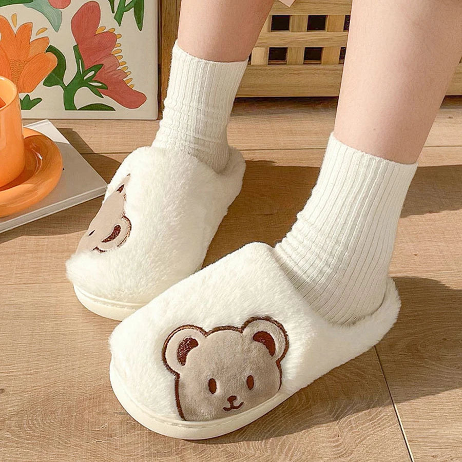 Women's Winter Slippers New Cartoon Teddy Bear Home Thick-Soled Indoor Plush Slippers