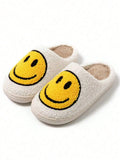 Women's Smiley Face Fleece Home Slippers, Comfortable Thickened Warm Anti-Slip Soft Sole Indoor Floor Slides