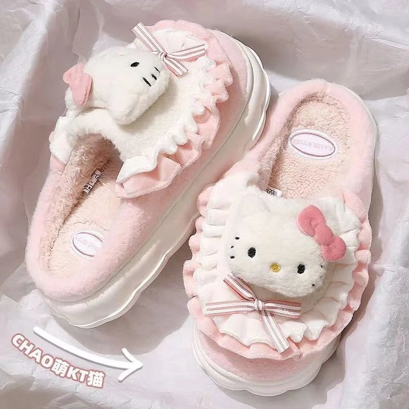 Hello Kitty Kuromi Cinnamoroll Cotton Slippers Cartoon Cute Winter Indoor Home Slippers Thick Sole Keep Warm Cotton Shoes