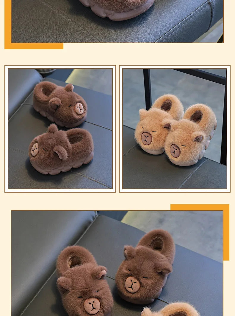 Capybara Winter Children'S Cotton Slippers For Boys And Girls Warm Plush Parent-Child Cotton House Slippers Shoes Gifts