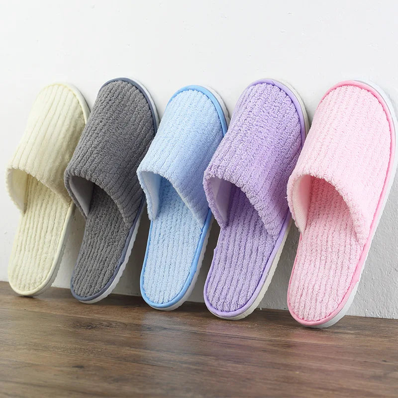 5Pairs/Lot Men Women Disposable Hotel Guest Slippers Cotton Slides Home Travel SPA Slipper Hospitality Cheap Indoor Slip-on