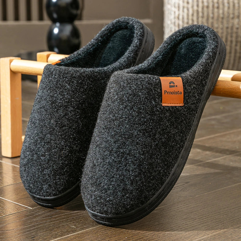 Winter Men Felt Platform  House Slippers Ultra Warm Cushion   Cozy Living Non-Slip TPR Outdoor Indoor House