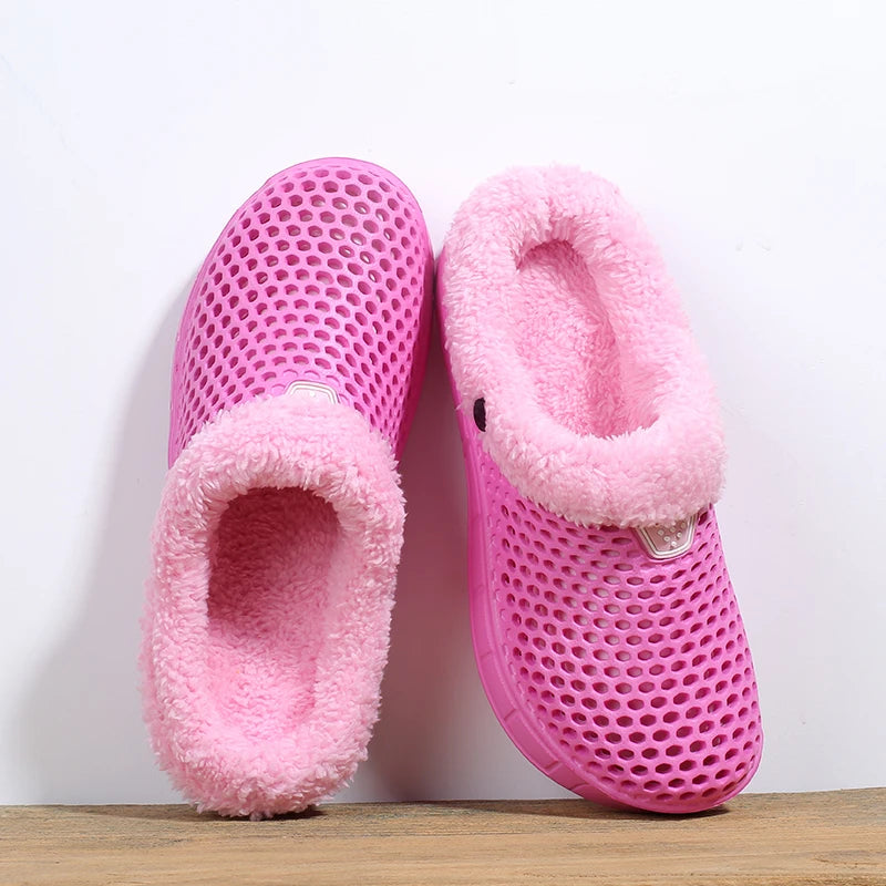 Winter Couple Fuzzy Slippers Women Men, Warm Fur Lined Mule House Shoes for Indoor Outdoor Cozy Comfortable Non-Slip Soft Slippe