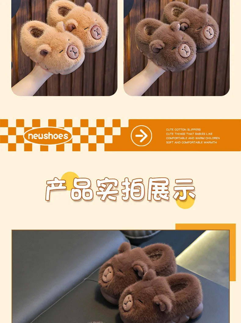 Capybara Winter Children'S Cotton Slippers For Boys And Girls Warm Plush Parent-Child Cotton House Slippers Shoes Gifts