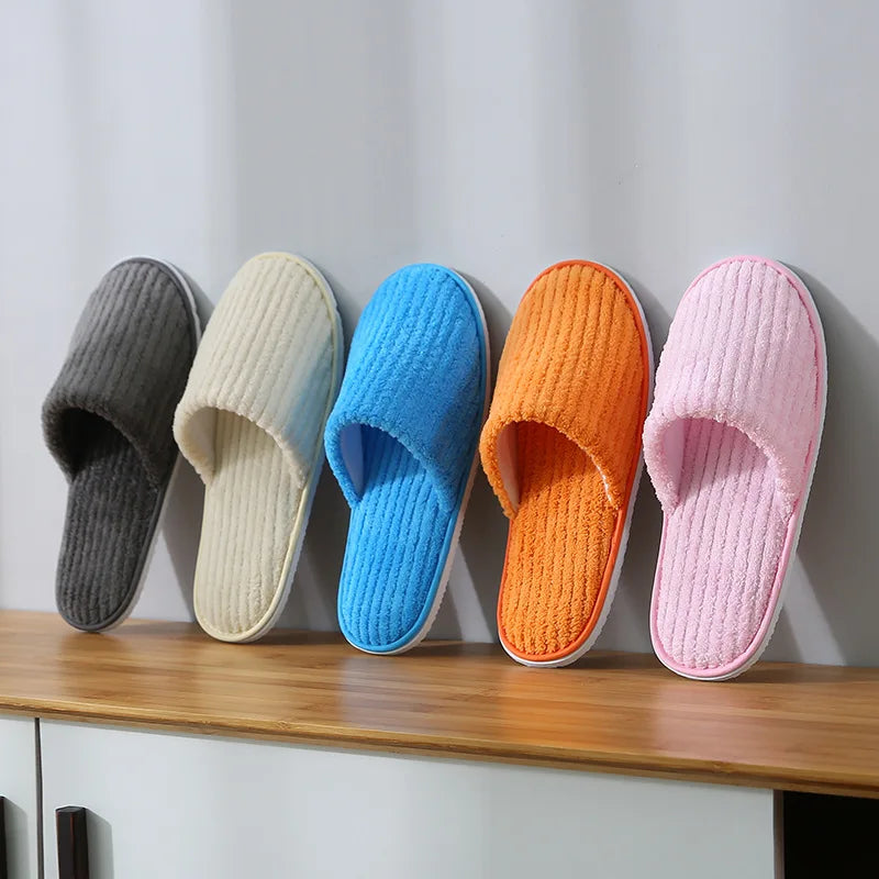 5Pairs/Lot Men Women Disposable Hotel Guest Slippers Cotton Slides Home Travel SPA Slipper Hospitality Cheap Indoor Slip-on