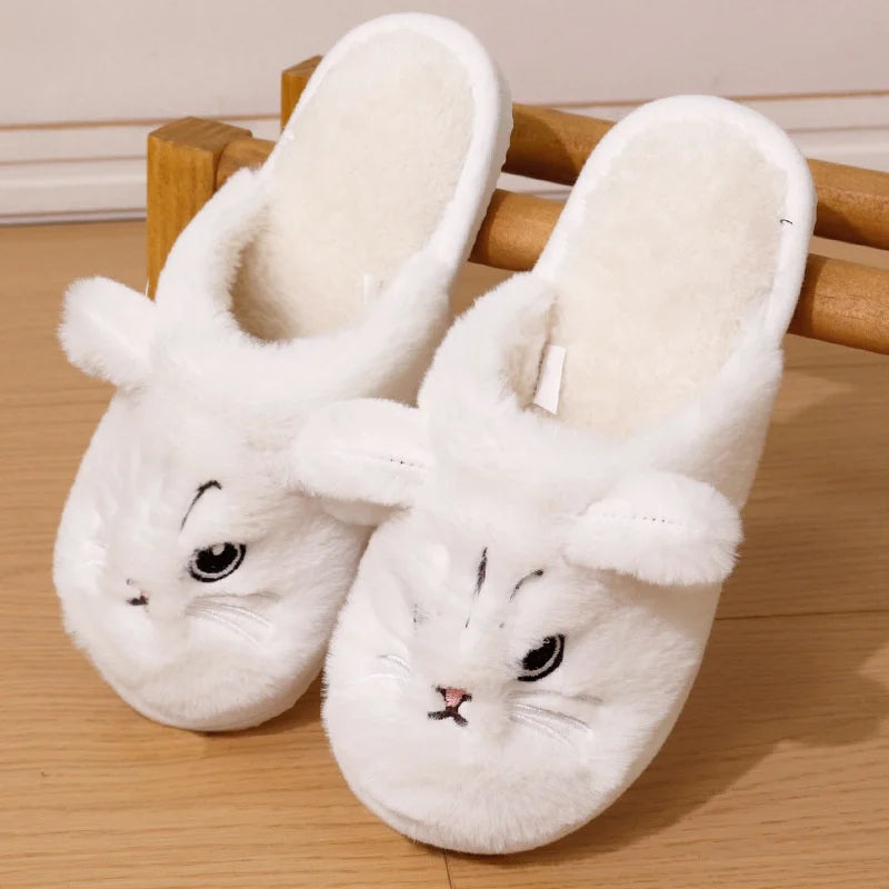 Winter Cute Cat Cotton Slippers Couple Funny Casual Soft Sole Slides Adults Indoor Floor Homewear Sandals Women Quiet Flip Flops
