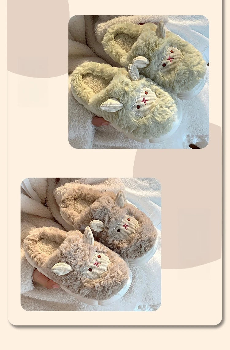Women's Cute Lamb Plush Slippers - Winter Non-Slip House Shoes, Thick Sole Fleece-Lined Indoor Slides for Home Cozy Comfort