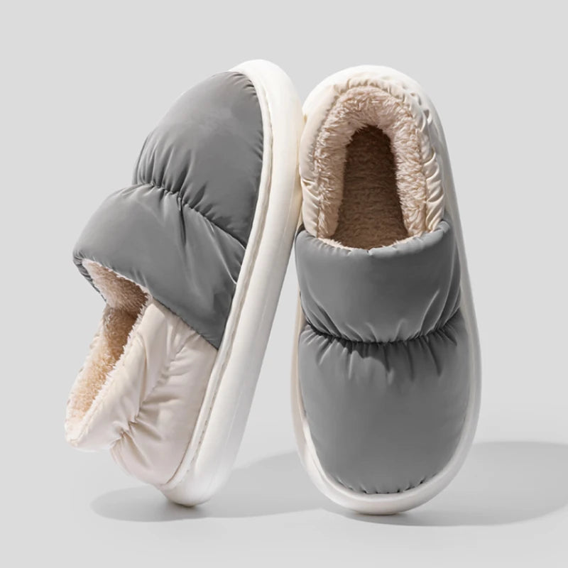 Ladies Heel Coverage Fleece Slippers Down-proof Fabric Shoes Non-Slip Winter House Shoes with Soft Sole for Home and Outdoor Use