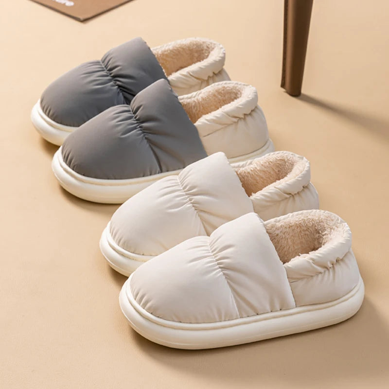 Ladies Heel Coverage Fleece Slippers Down-proof Fabric Shoes Non-Slip Winter House Shoes with Soft Sole for Home and Outdoor Use