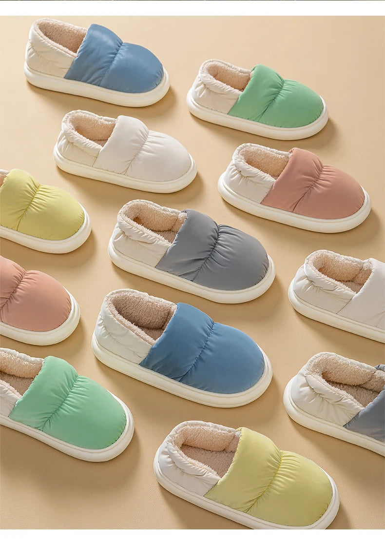 Ladies Heel Coverage Fleece Slippers Down-proof Fabric Shoes Non-Slip Winter House Shoes with Soft Sole for Home and Outdoor Use