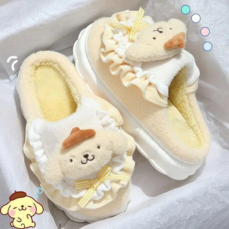 Hello Kitty Kuromi Cinnamoroll Cotton Slippers Cartoon Cute Winter Indoor Home Slippers Thick Sole Keep Warm Cotton Shoes