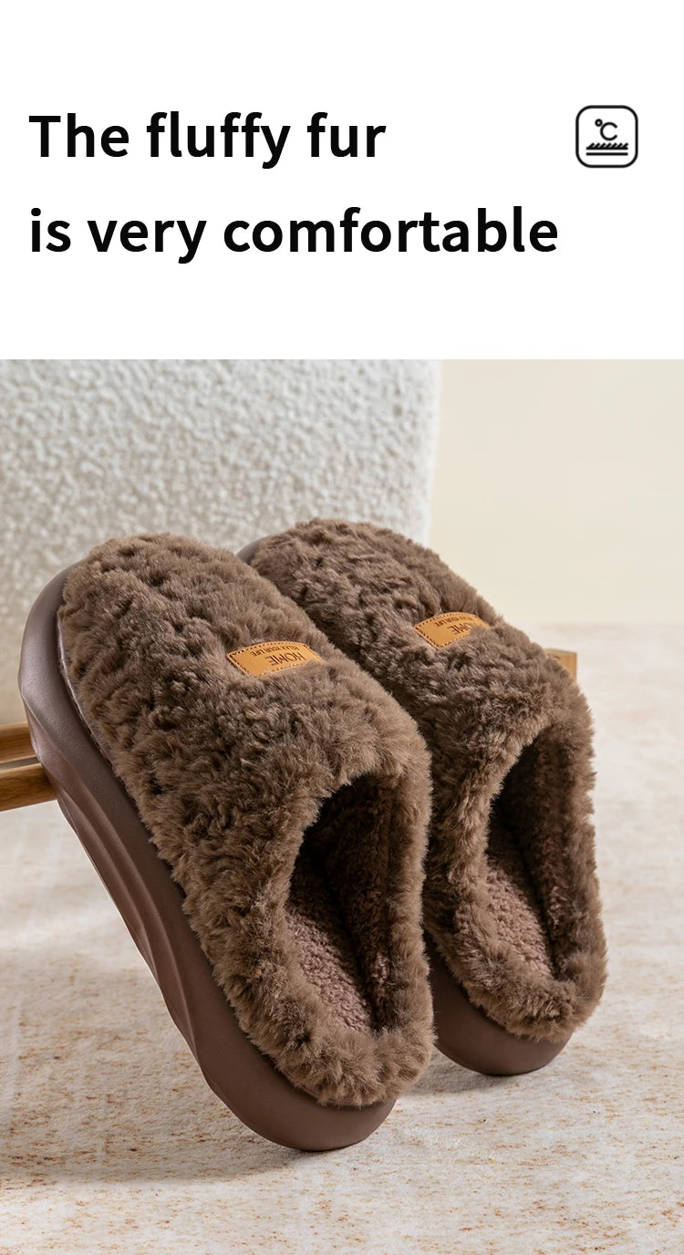 Women's Winter Slippers Indoor Non-Slip, Fleece Lined Warm House Shoes with Thick Soft Sole, Cozy Couples Faux Fur Slides