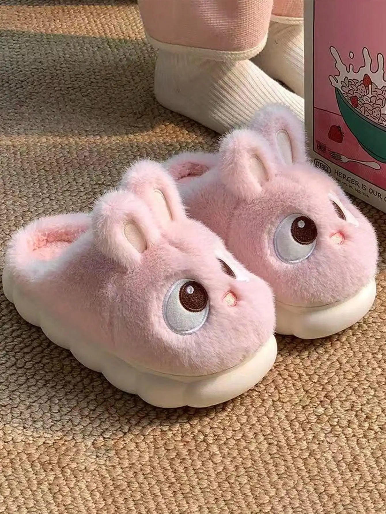 2026 New Style Cartoon Cute Rabbit Slippers for Women, Winter Anti-Slip Warm Comfortable Plush Home Indoor Slides