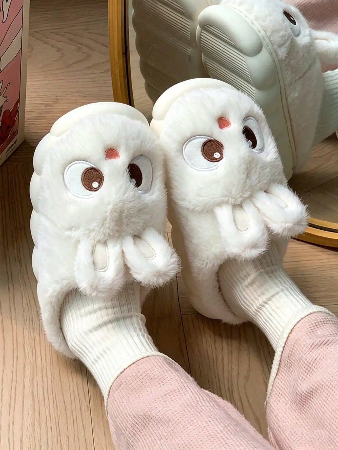 2026 New Style Cartoon Cute Rabbit Slippers for Women, Winter Anti-Slip Warm Comfortable Plush Home Indoor Slides