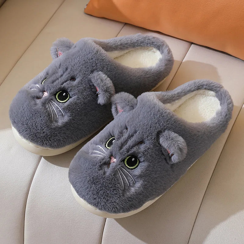 2025 New Winter Plush Slippers - Cat Pattern Couple House Shoes, Cozy Furry Indoor Slides for Women & Men, Non-Slip Home Booties