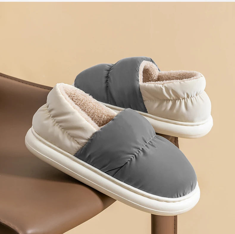 Ladies Heel Coverage Fleece Slippers Down-proof Fabric Shoes Non-Slip Winter House Shoes with Soft Sole for Home and Outdoor Use