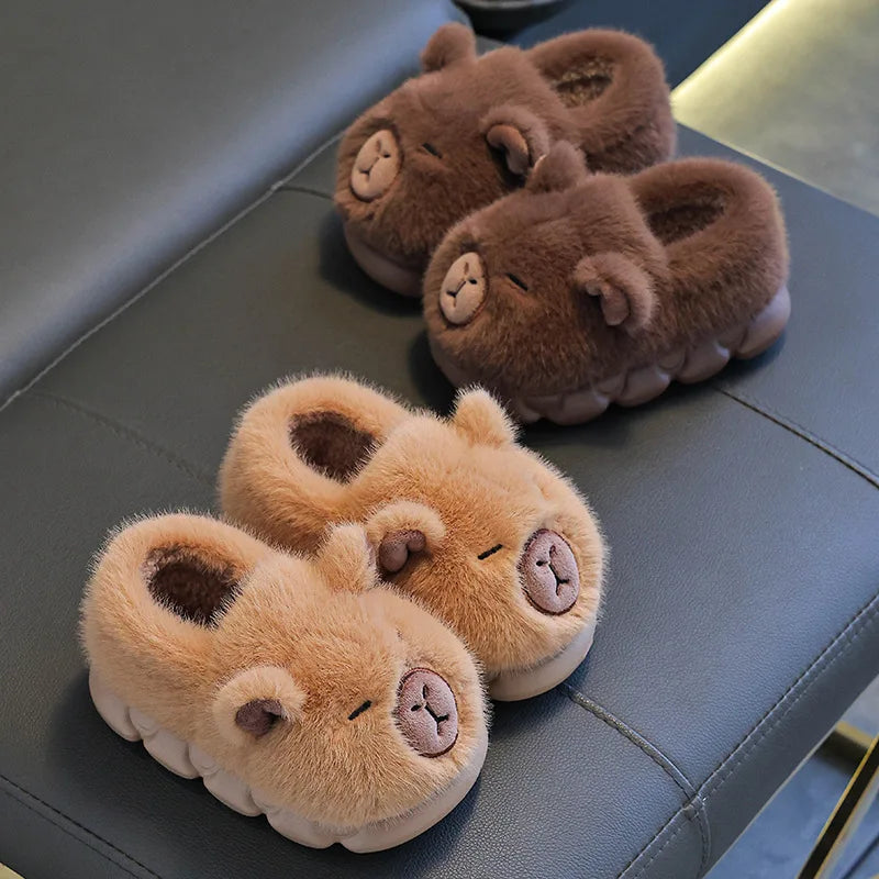 Capybara Children's Winter Cotton Slippers New Boys Girls Cartoon House Slippers Non Slip Comfortable Soft Sole Plush Slippers