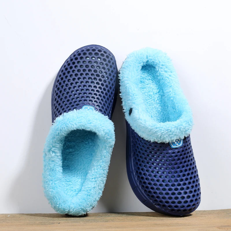 Winter Couple Fuzzy Slippers Women Men, Warm Fur Lined Mule House Shoes for Indoor Outdoor Cozy Comfortable Non-Slip Soft Slippe