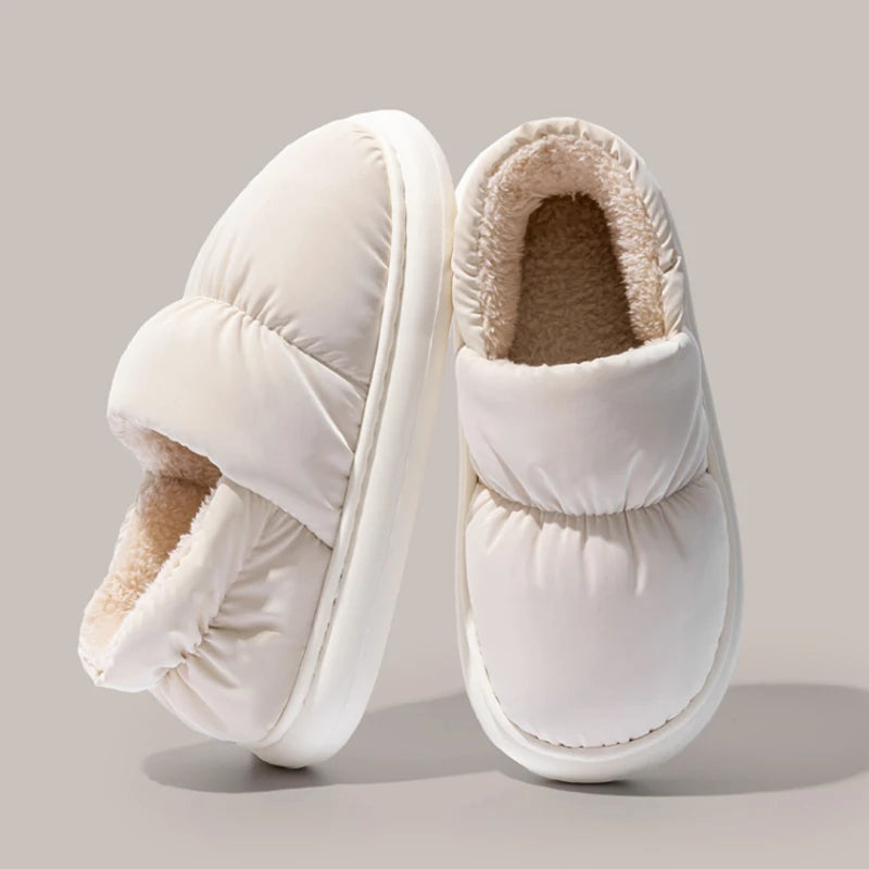 Ladies Heel Coverage Fleece Slippers Down-proof Fabric Shoes Non-Slip Winter House Shoes with Soft Sole for Home and Outdoor Use