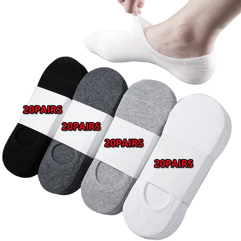 5/10/20 Pairs Summer Boat Socks For Men Non-slip Silicone Invisible Cotton Socks Breathable No-Show Slippers Sport Ankle Socks