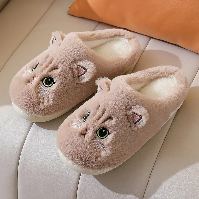 2025 New Winter Plush Slippers - Cat Pattern Couple House Shoes, Cozy Furry Indoor Slides for Women & Men, Non-Slip Home Booties