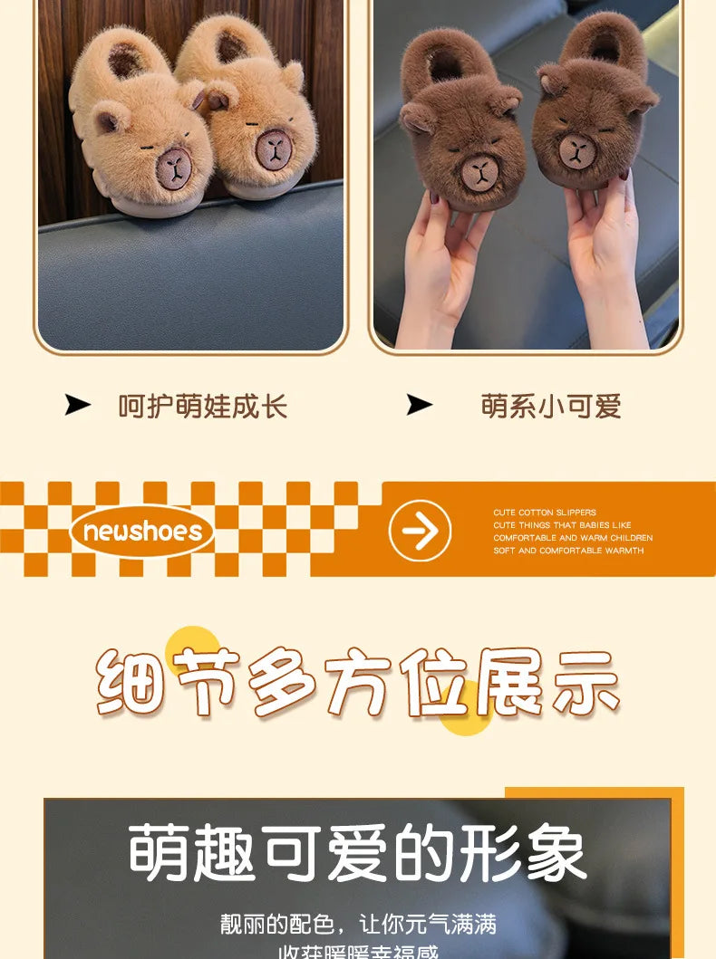 Capybara Winter Children'S Cotton Slippers For Boys And Girls Warm Plush Parent-Child Cotton House Slippers Shoes Gifts