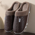 Mens Winter Slippers PU Leather Waterproof Indoor House Shoes Big Size Warm Fur Lined Home Bedroom Slippers