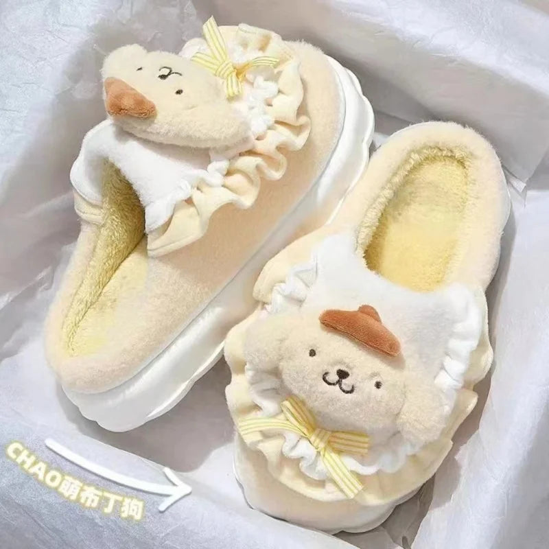 Hello Kitty Kuromi Cinnamoroll Cotton Slippers Cartoon Cute Winter Indoor Home Slippers Thick Sole Keep Warm Cotton Shoes