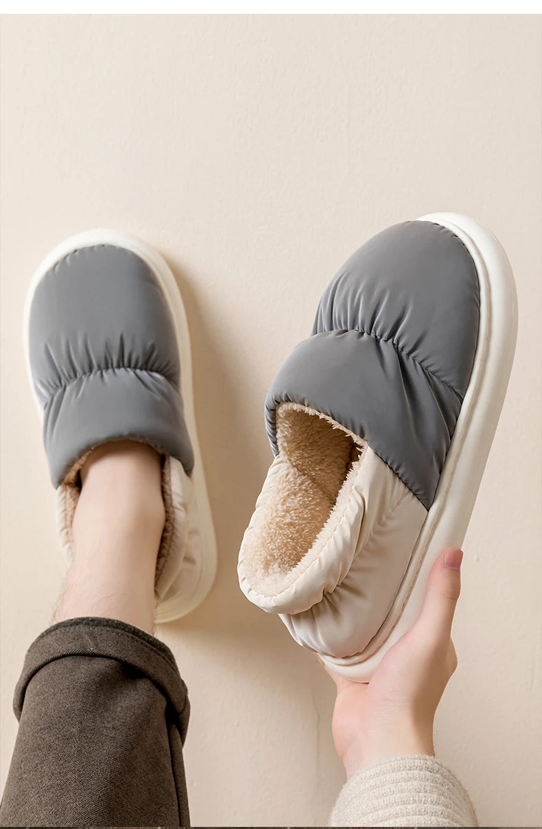Ladies Heel Coverage Fleece Slippers Down-proof Fabric Shoes Non-Slip Winter House Shoes with Soft Sole for Home and Outdoor Use