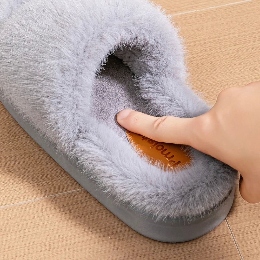 Fur Slippers Women Platform EVA Soles Memory Foam Winter Cozy Open Toe Breathable Living Room Shoes Luxury