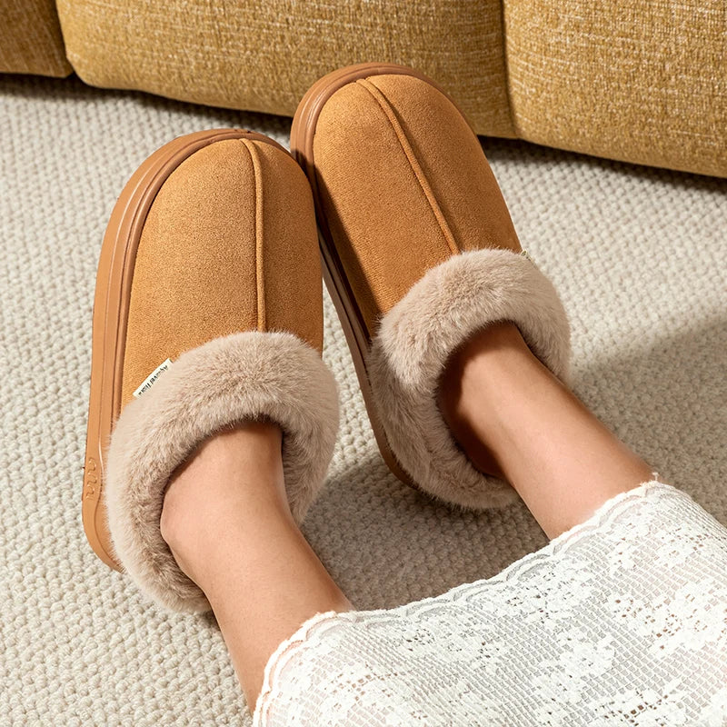 Fashion PU Warm Women Winter Slippers Boot Couple Indoor Outdoor Anti-slip Snow Boots Men Leisure Home Shoes