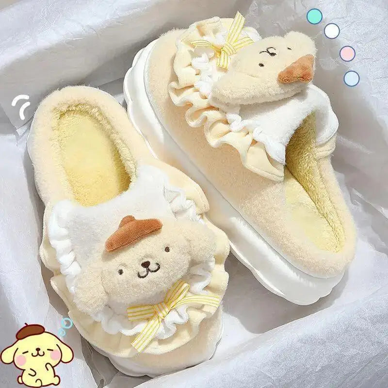 Hello Kitty Kuromi Cinnamoroll Cotton Slippers Cartoon Cute Winter Indoor Home Slippers Thick Sole Keep Warm Cotton Shoes