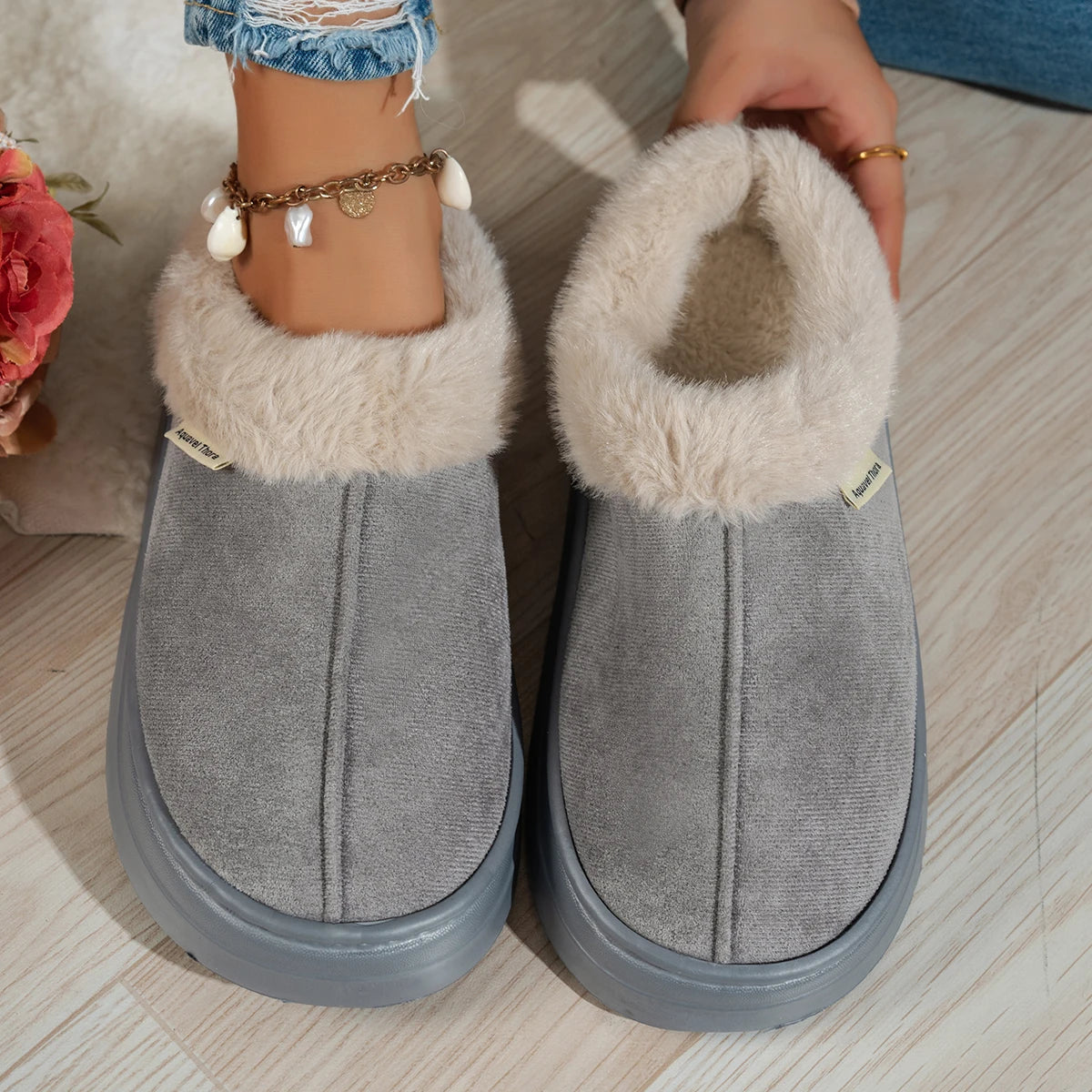Outdoor Casual Fashion Simple Winter Home Women's Slipper Boots Fuzzy Soft Warm Indoor Anti-slip Comfy Bedroom Couples Shoes
